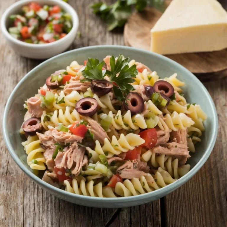 A fresh salad with mixed greens, cherry tomatoes, cucumber slices, and chunks of tuna, drizzled with a light vinaigrette dressing